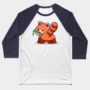 Cute Red Panda Eating Bamboo Cartoon Baseball T-Shirt